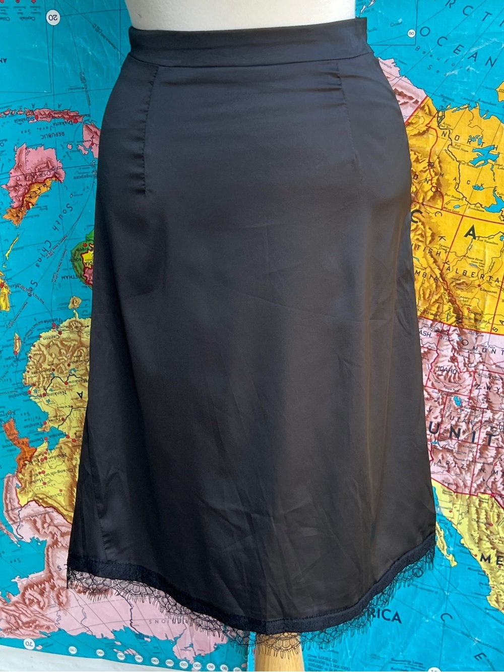 POL Black A-Line Skirt with Lace Trim